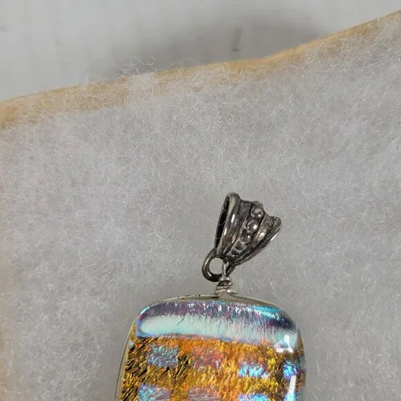 Rectangle Dichroic Glass Sterling Silver Bail Pendant Jewerly Crafting - Picture 5 of 5